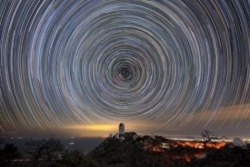 he U.S. National Science Foundation Kitt Peak National Observatory (KPNO), a Program of NSF NOIRLab, beneath streaking star trails, created by long-exposure photography. The tallest telescope seen is the Nicholas U. Mayall 4-meter Telescope, on which DESI is mounted.  Credit: DESI Collaboration/DOE/KPNO/NOIRLab/NSF/AURA/L. Tyas
